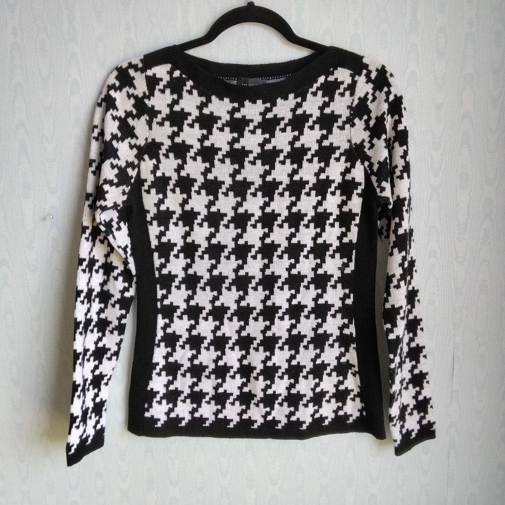 Y2K The Limited Womens Small Houndstooth Large Print Boat‎ Neck Sweater Black